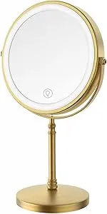 Lighted Makeup Mirror, 3000 mAh Rechargeable Double Sided Magnifying Vanity Mirror with 3 Colors, 1x/10x, 360° Rotation , Brightness Adjustable Magnification Cosmetic Light up Mirror, Women Gift