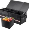 Large 100L Foldable Car Trunk Organizer with 5 Compartments + Separate 26L Detachable Insulated Cooler - Durable 1680D Oxford Cloth for Car & SUV Storage (Black)