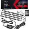 Nilight 48 LEDs DC 5V Multicolor Music Car Strip Light Under Dash Lighting Kit with Sound Active Function and Wireless Remote Control, 2 Years Warranty, 4PCS USB Interior Lights