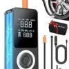 Cordless Tire Inflator Portable Air Compressor, 150 PSI Air Pump with Rechargeable Battery, Tire Pressure Gauge, 12V Car Power Adapter, Smart Air Pump for Car, Motorcycle, Bike, Ball
